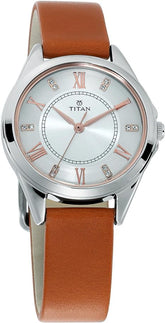 Titan Women's Watch Analog Silver Dial With Orange Band, 2565SL02